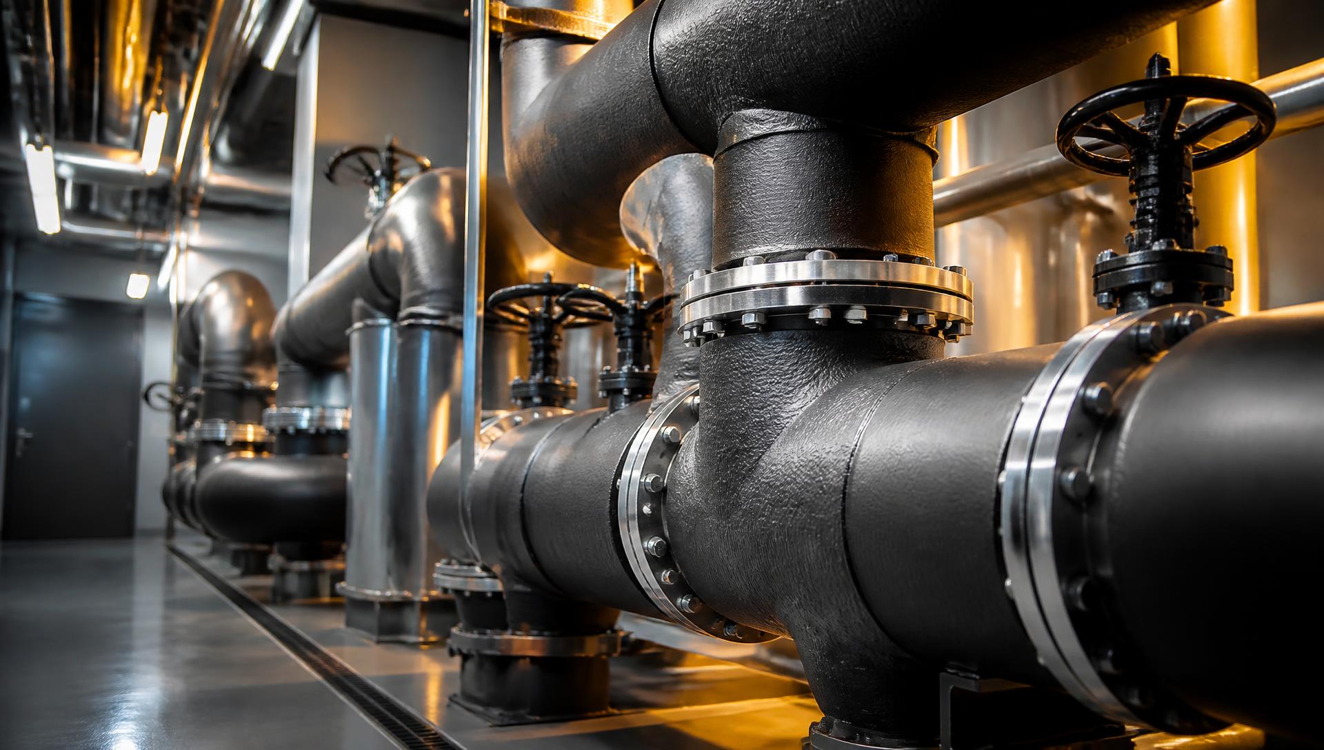 Trasee de conducte izolate cu manta metalică într-o instalație industrială – izolații termice și frigorifice realizate de G&D Izolirung